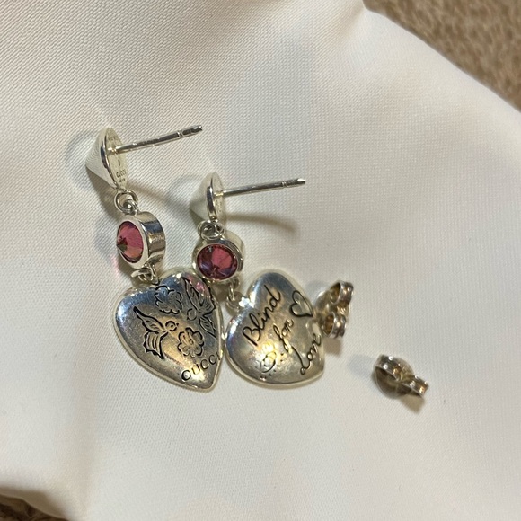 GUCCI Blind For Love Sterling Silver Dangle Stud Earrings - Picture 6 of 6